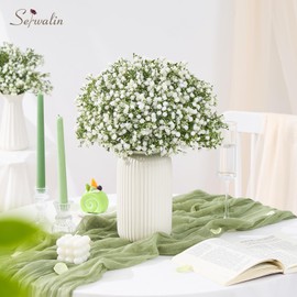 Serwalin 100Pcs Babys Breath Artificial Flowers, Faux Baby Breath Flowers Artificial Bulk Fake White Gypsophila Bouquet Real Touch Flowers for Wedding Floral Arrangement Party Home Decor