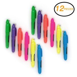 Mini Fluorescent Highlighter with Cap Clip. Smooth Glide Solid Gel Student Study Kit Assorted Colors, (12 Pack) - Emraw