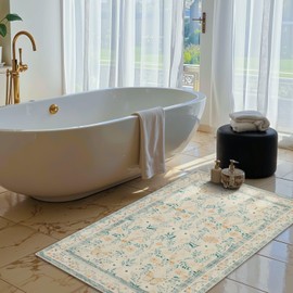 Rugxara Door Mat Floral Entryway Rug, Washable Samll 2x3 Rug, Boho Beige Front Door Mat, Non Slip Area Rugs, Low Pile Throw Accent Carpet for Indoor Entrance, Bathroom and Kitchen(Beige 2x3ft)