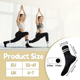 QMLING 6 Pairs of Pilates Socks, Medium Length Stopper Socks, Women, Non-Slip Yoga Socks, Highly Elastic Stopper Socks with Stripes for Pilates, Gymnastics, Dance, Ballet, Rehabilitation, black, white