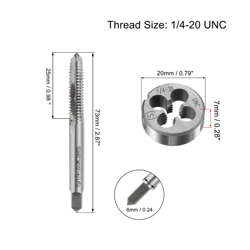 sourcing map 1/4-20 UNC Tap and Die Set 20mm Round