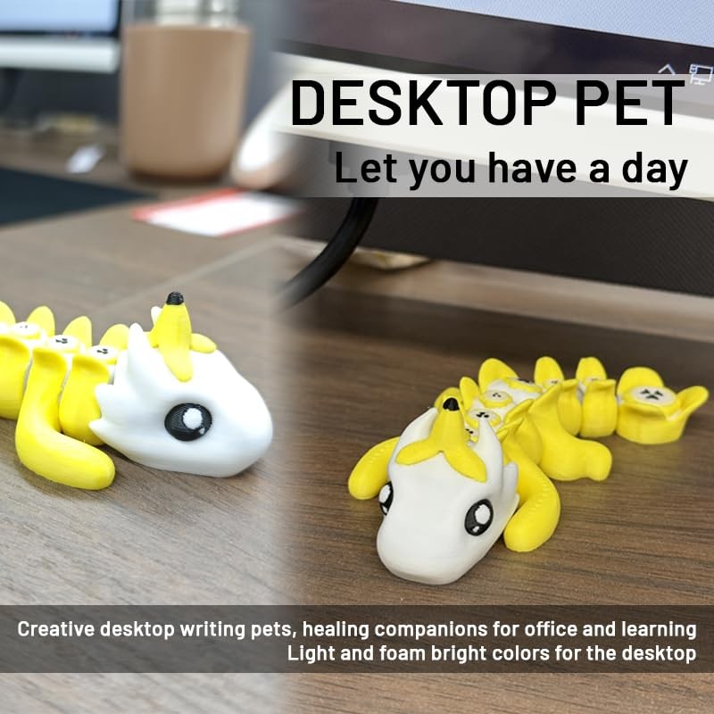 Vantico 3D Printed Banana Dragon Desktop Pet Figurine, Cute Office
