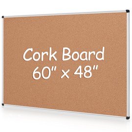 Board2by Extra Large Cork Bulletin Board 60" X 48", Silver Aluminum Framed 5'x4' Corkboard for Wall, Wall Mounted Notice Pin Board with 18 Push Pins for School, Home & Office