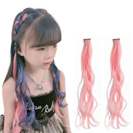 AUTAKI Children's Hair Extensions, Set of 2, Kids Extensions, Dance, Curl Extensions, Color Curly Hair for Kids, One-touch Extensions, Inner Color Extensions, Women's, Extensions, Synthetic Hair