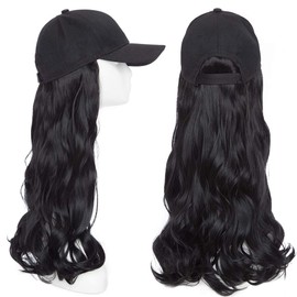 Tess Women's Long Wavy Synthetic Hair Extensions with Black Baseball Cap, Full Hair Extensions, 16 Inches (40 cm), 290 g