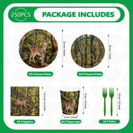 250Pcs Deer Hunting Party Decorations for Men Women, Serves 50