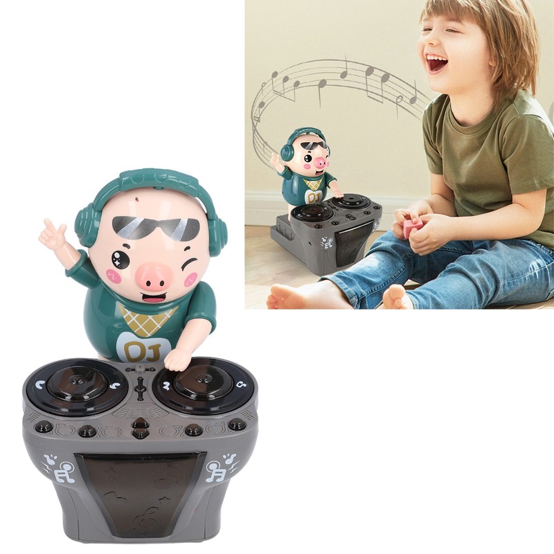 Electronic Dancing Piglet Toy DJ Style Automatic Rotating Disc Light