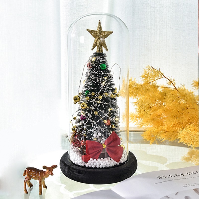 Christmas Tree in Glass Dome LED Glass Cover Ornaments Cedar