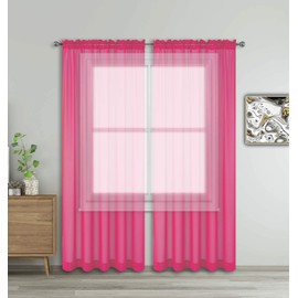 Hot Pink Window Sheer Treatment Panels Beautiful Rod Pocket Voile Elegance Curtains Drapes for Living Room, Bedroom, Kitchen Fully Stitched, Set of 2 (Hot Pink, 84" Inch Long)