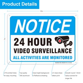 Video Surveillance Sign, 2-Pack 10"x 7" Security Camera Sign, Rust Free .040 Aluminum Reflective Material, 24 Hour Surveillance Sign For Home/Business