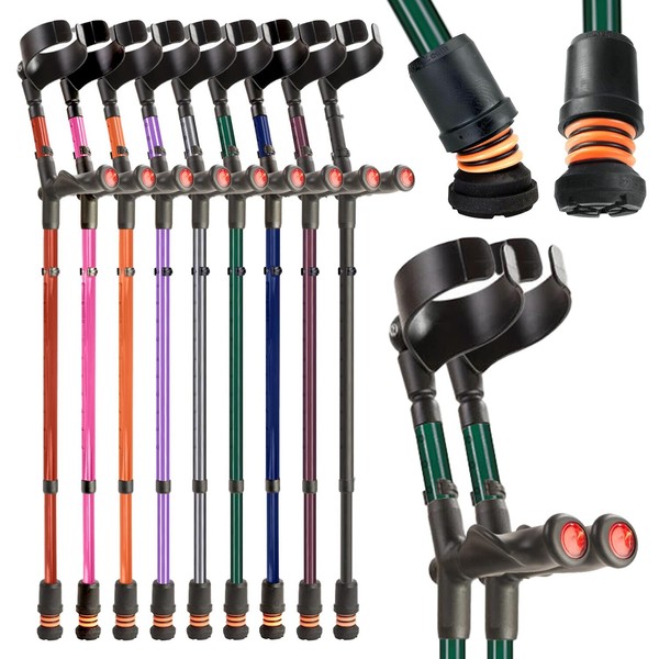 Flexyfoot Shock Absorbing Comfy Grip Double Adjustable Crutches - Pair - British Racing Green - Improves Safety, Improves Grip, Reduces Shocks & Jarring