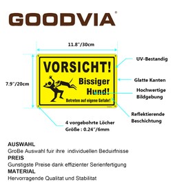 Goodvia Caution Bissiger Dog Sign Aluminium 20 x 30 cm, Warning Dog Warning Sign Beware of The Dog Sign Reflective Metal Caution Dog Sign, Suitable for Indoor and Outdoor Use
