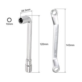 sourcing map 10mm Metric L Shaped Angled and Double Box End Wrench Set,High Carbon Steel Hex Socket and Chrome Plated Double Ring Wrench