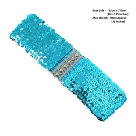 Cadoline Women Sequin Elastic Stretch Wide Narrow Belt Waist Band Corset Sequin Women, turquoise