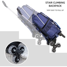 Backpack Trolley, Wheeled Trolley Aluminium Alloy Foldable Hand Cart with Border Base 6 Wheels Rolling Luggage Carts for Kids Teens Adult School Travel (6 Wheels with Edge Guard)