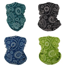 SMEHCF 4 Multi-Purpose Bandanas for Men and Women Headband Balaclava Hair Headscarf Face Half Mask Neck Cuffs Breathable Reusable Washable Black Blue Apple Green Cashew Flower, black