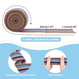CHGCRAFT 4 Yards 2 Styles 2inch Wide Nylon Elastic Band Flat with Stripe Pattern Rubber Cord Band for Webbing Garment Sewing Accessories