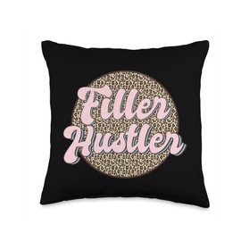 Filler Hustler Med Spa Pun & Dermal Filler Saying Hustler Leopard Lip Filler Nurse Injector Throw Pillow, 16x16, Multicolor