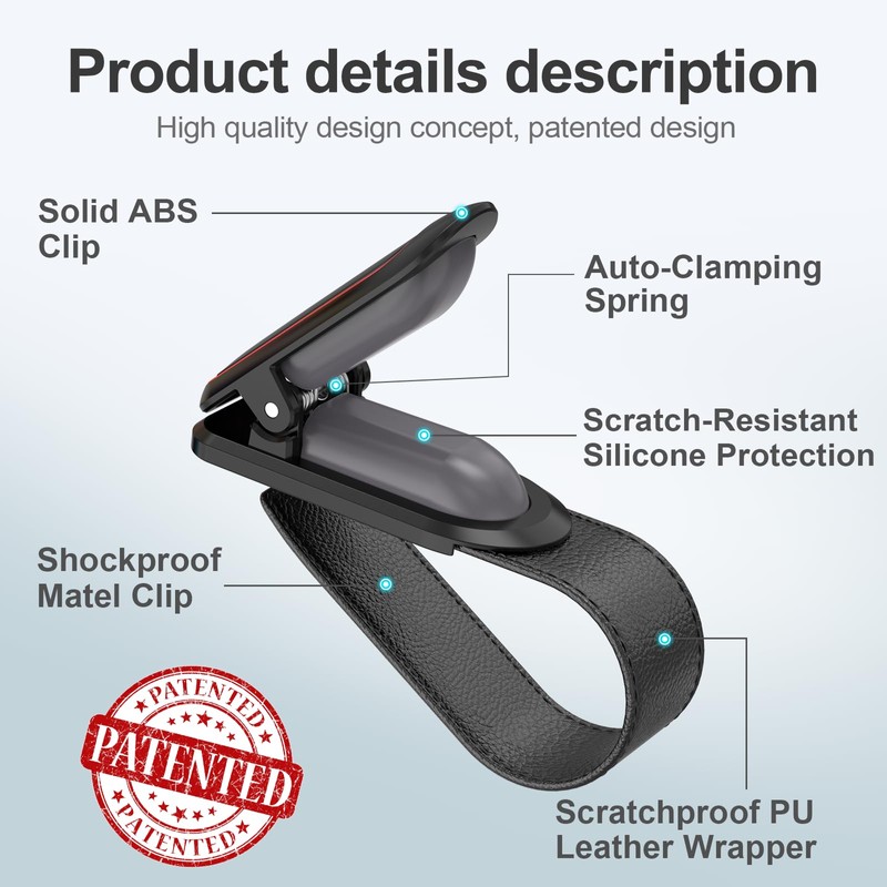 Veharvim Sunglass Holder for Car (One-Handed-Operation, Gentle & Secure Hold,