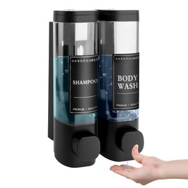 MEKOTRIN Shampoo and Conditioner Dispenser, Shower Soap Dispenser Wall Mounted 2 Chamber 300ml, Refillable Hand Soap Dispensers, Body Wash Dispenser for Bathroom Kitchen Hotel (Black)