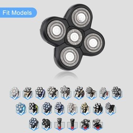 5 Blades Shaver Replacement Heads for ROSSIFUR Lovcoyo Gisaae Bazivve ElectriBrite Freebird and More Head Shaver 5 Blades Shaver Replacement Heads with Easy Clean Brush Blade Cover (2 pcs)