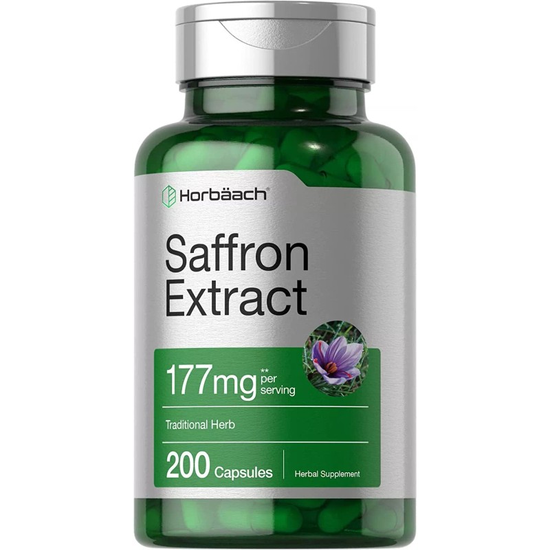Horbäach Saffron Extract 177 mg | 200 Capsules | Non-GMO,
