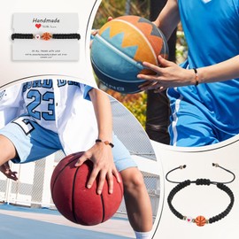 Tyqour Basketball Bracelet Gifts for Teen Men Women Black Basketball Gifts Adjustable Cool Basketball Gift Basketball Party Favors Graduation Birthday Gifts for Teams Players Brother(Basketball)
