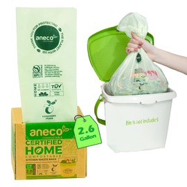 (Include 10 Bonus Bags) ANECO 100% Compostable Waste Bags 2.6 Gallon, Extra Thick Kitchen Small Compost Bags for Countertop Bin, 110 Count (100 + 10 Extra)