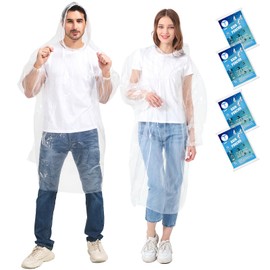 TUNCHMO Disposable Rain Ponchos for Adults 4 Pack-50% Thicker Emergency Ponchos Waterproof for Women and Men with Sleeves and Drawstring Hood