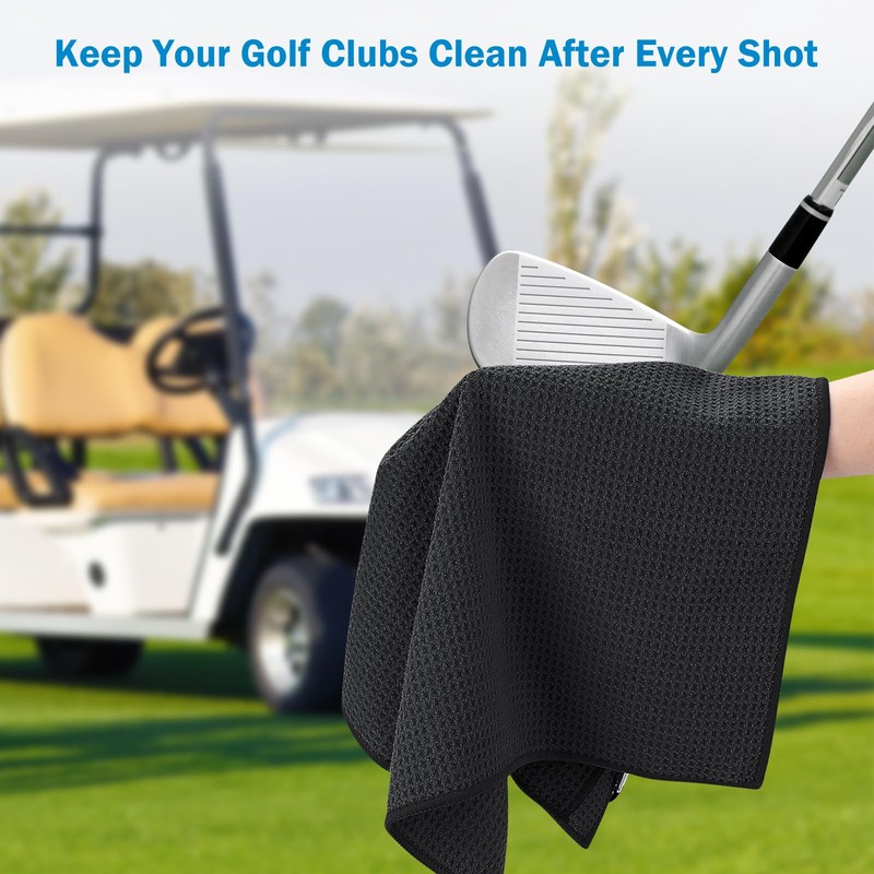 [3 Pack]Microfiber Golf Towels (40x40cm) with Carabiner Clip & Hook,