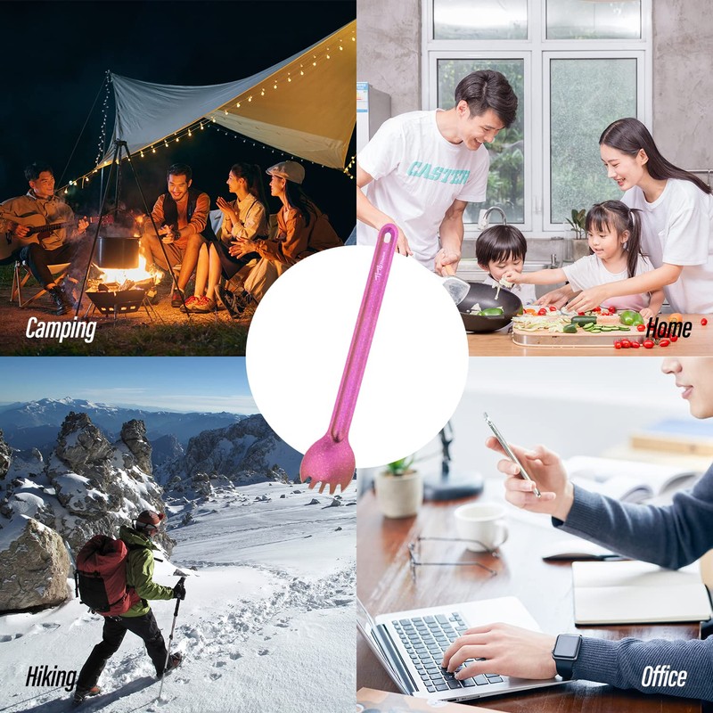 TiTo 2Pcs Titanium Spork Ultralight Long Handle Spoon Fork Portabale