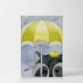 Smile Art Design Cute Raccoon Umbrella Painting Gray Background Autumn Theme Canvas Print Kids Room Decor Wall Art Baby Room Decor Kids Room Decor Nursery Decor - Made in The USA 40x30