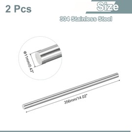 sourcing map 2Pcs 304 Stainless Steel Rods, 11mm x 356mm Metal Solid Shaft Round Rod Lathe Bar Stock for Model Plane Cars Ship DIY Craft Metal Working