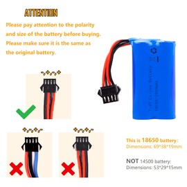 VICMILE 2000mAh 7.4V Electric Water Gun Battery 2S 15C Li-ion Battery with SM-4P Plug Fit for Electric Water Gun High Capacity RC Batteries with 2 USB Battery Chargers