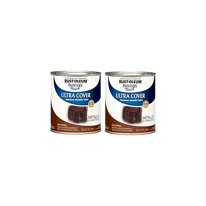 Rust-Oleum 254101-2PK Painter's Touch Latex Paint, Quart, Metallic Oil-Rubbed Bronze,