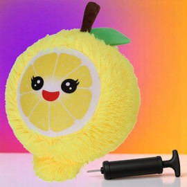 MIJOMA Plush Ball Diameter 23 cm with Hand Pump - Cuddly Inflatable Softball - Fluffy Plush Ball - Inflatable Toy for Children (Lemon - Yellow)