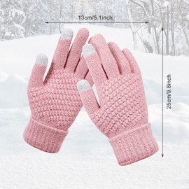 2 Pairs Touch Screen Gloves, Winter Knitted Gloves Winter Texting Gloves Thermal Soft Lining Gloves Fleece Lined Knit Gloves Warm Women Gloves Winter Finger Mittens Knitted (Beige &Pink)