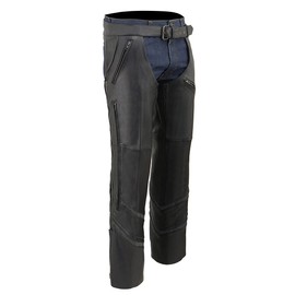 Milwaukee Leather ML1144 Men's Black Premium Leather Vented Motorcycle Rider Chaps w/Reflective Piping - Medium