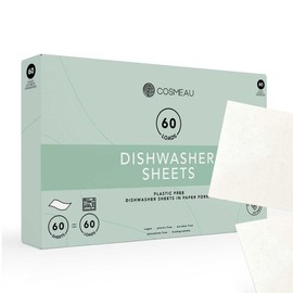 Cosmeau Dishwasher Sheets - Pack of 60 | Biodegradable, Plastic Free & Environmentally Friendly | Fragrance Free, Paraben Free, Phosphate Free | With Enzyme Formula | Zero Waste for Heavily Dirty
