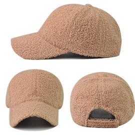Urban Virgin 2 Packs Winter Women Lamb Wool Baseball Caps for Womens Soft Solid Color Warm Adjustable Cap Hats for Men Khaki&Caramel One Size