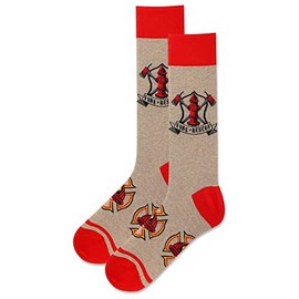 Hot Sox Men's Fun Occupation & Dad Crew Socks-1 Pair Pack-Cool & Funny Father's Day Novelty Gifts, Firefighter (Hemp Heather), 6-12