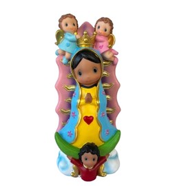 Colores Virgen De Guadalupe Niña Con Angelitos 12" Resin Religious Figure Our Lady of Guadalpe Child