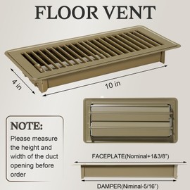 2 PCS Floor Vents Floor Registers 4x10 inch, Heavy Duty Metal Heat Air Vent Covers 4 X 10 with Rust Proof Finish for Home Office Wall Floor Registers Grilles & Vents (2, Brown, 4x10 Inches)