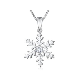 JOOLS by Jenny Brown - Sterling Silver Snowflake Pendant Necklace - Set with a Quarter Carat Cubic Zirconia Centre Stone - Rhodium Finished, Tarnish Free