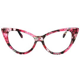 OWL Cat Eye Glasses for Women Retro Vintage - Floral Red Print Frame Clear Lens