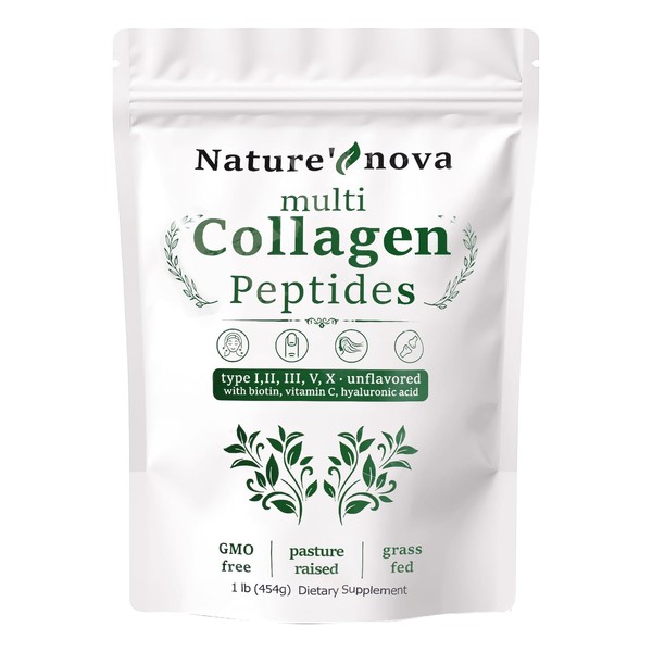Nature's Nova Multi Collagen Peptides Powder - Type I,II,III,V,X with