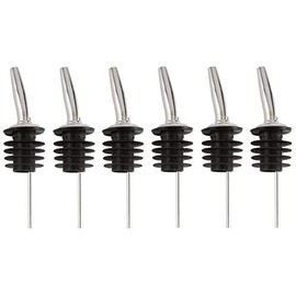 Bartender Gear Free Flow Pour Spouts Stainless Steel Liquor Wine Olive Oil Bottle Pourers with Dust Caps - Cork 27mm [approx 1 inch] in diameter Fit most 1.75 Liter & Half-Gallon Bottles Openings (6)