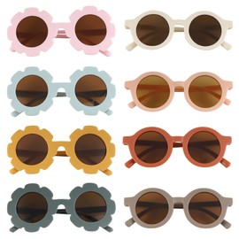 Dacitiery 8 Pcs Kids Sunglasses, Cute Sunflower Glasses, Round Sunglasses Colorful Kids Fashion Sunglasses Protection Flexible Frame for Boys and Girls Photo Props, Outdoor Sports