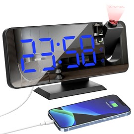 Xakay Projection Alarm Clock for Bedroom, Ceiling Digital Alarm Clock, Alarm Clock with Projection 180°, USB Port, 7.3 Inch Large LED Display, Dual Alarms, Snooze Model, 4 Dimmers for Children,