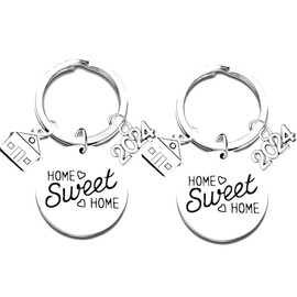 2PCs 2024 New Home Gifts Housewarming Gifts for New Homeowners Key Ring Home Sweet Home Gifts for Couple New House Moving Keyring Presents for Family Friends